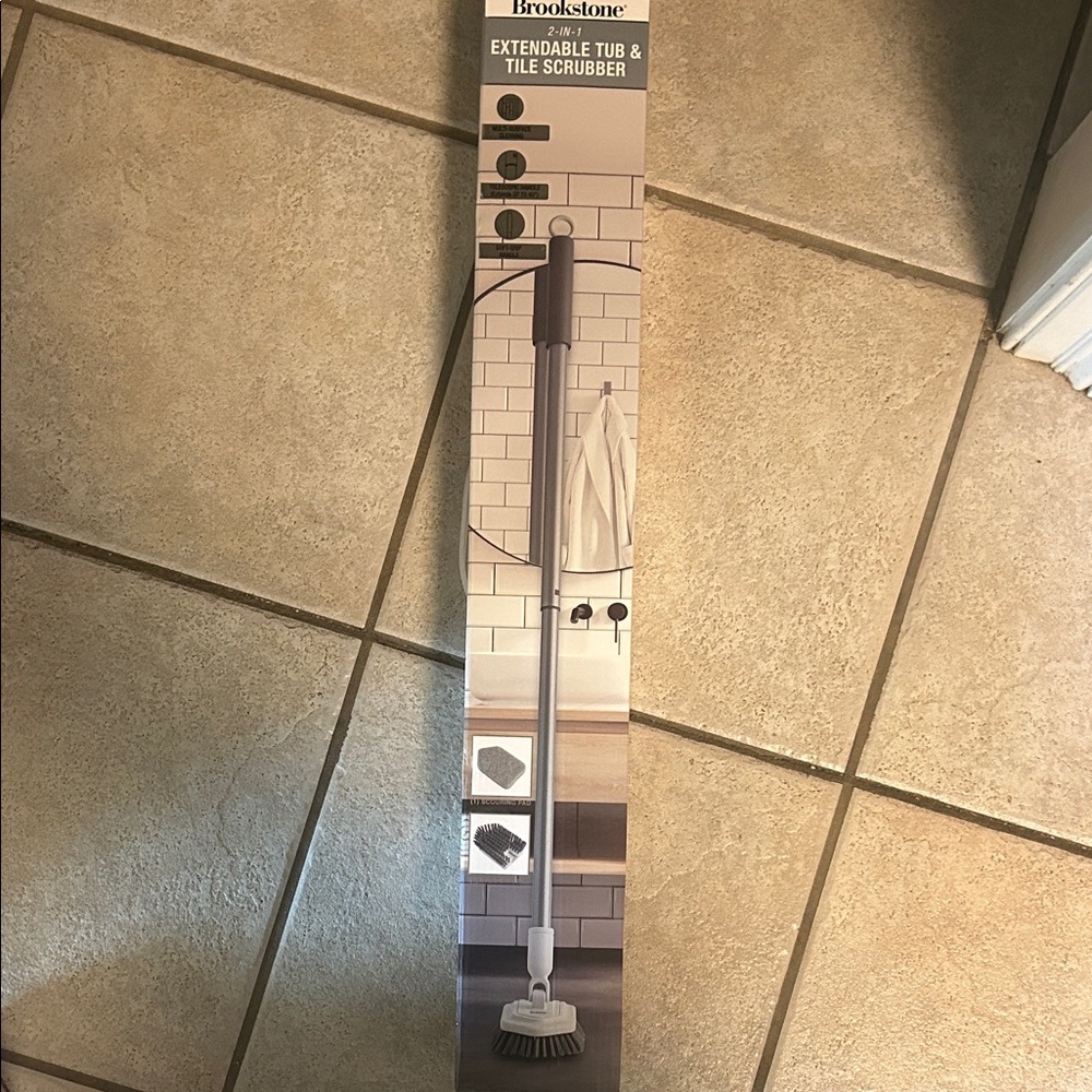 Brookstone Gray Extendable Tub & Tile Scrubber with Brush Head